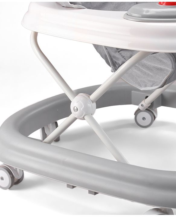 Babyhug Foldable Space Baby Walker with Parental Push Handle & Musical Toy Bar - Grey| Cushion Seat| Adjustable Height| Smooth Swivel Wheels| Removable Parental Handle