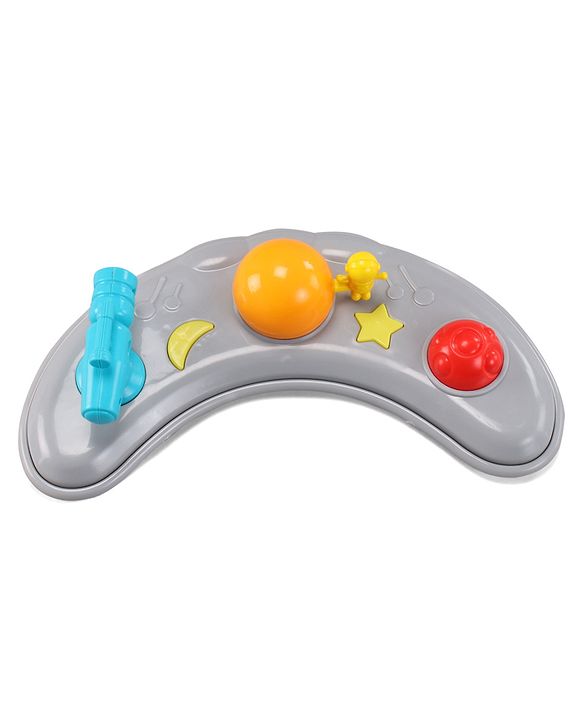 Babyhug Foldable Space Baby Walker with Parental Push Handle & Musical Toy Bar - Grey| Cushion Seat| Adjustable Height| Smooth Swivel Wheels| Removable Parental Handle