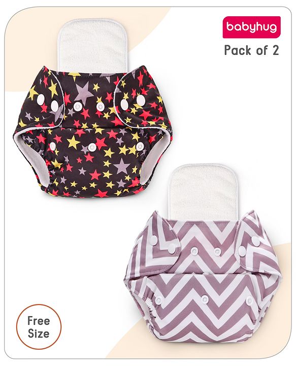 Babyhug Reusable Cloth Diaper With Insert Elephants Icecream & Deer Prints Pack  of 3 - Purple Blue Pink