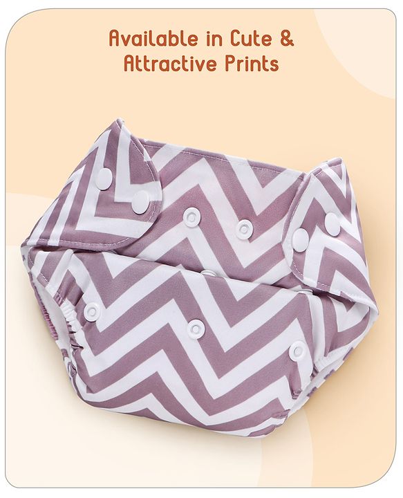 Babyhug Reusable Cloth Diaper With Insert Elephants Icecream & Deer Prints Pack  of 3 - Purple Blue Pink