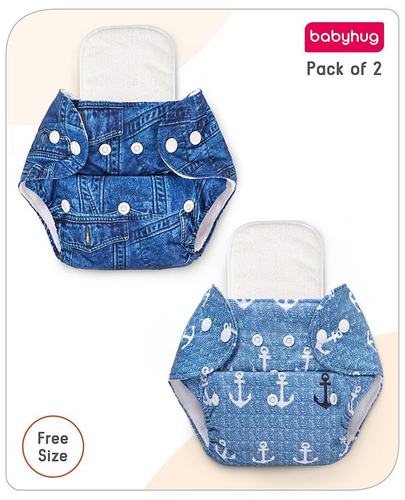 Babyhug Reusable Cloth Diaper With Insert Elephants Icecream & Deer Prints Pack  of 3 - Purple Blue Pink