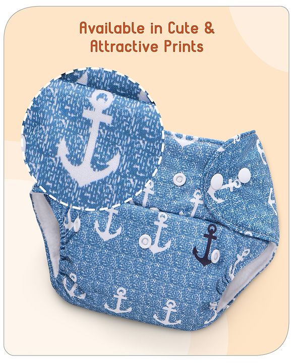 Babyhug Reusable Cloth Diaper With Insert Elephants Icecream & Deer Prints Pack  of 3 - Purple Blue Pink