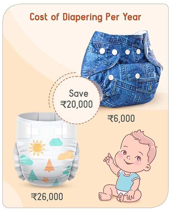 Babyhug Reusable Cloth Diaper With Insert Elephants Icecream & Deer Prints Pack  of 3 - Purple Blue Pink