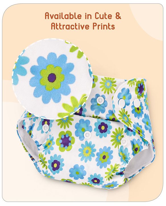 Babyhug Reusable Cloth Diaper With Insert Elephants Icecream & Deer Prints Pack  of 3 - Purple Blue Pink