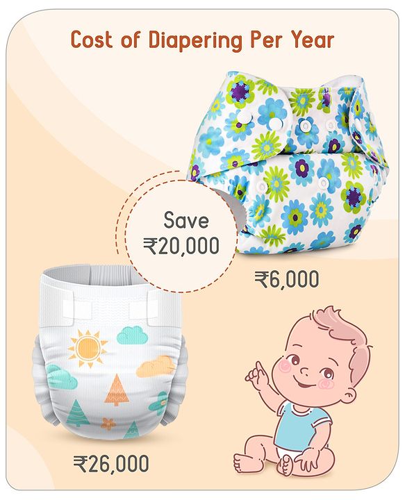 Babyhug Reusable Cloth Diaper With Insert Elephants Icecream & Deer Prints Pack  of 3 - Purple Blue Pink