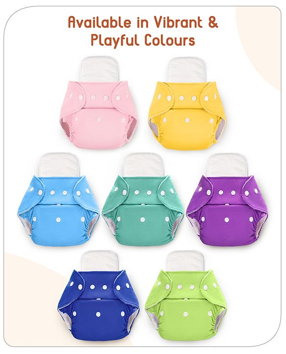Babyhug  Free Size Reusable Cloth Diaper with Inserts Pack of 3 - Multicolour