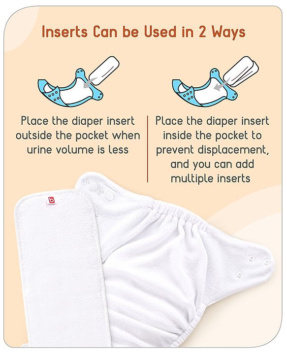 Babyhug  Free Size Reusable Cloth Diaper with Inserts Pack of 3 - Multicolour