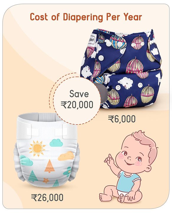 Babyhug Printed Free Size Reusable Cloth Diaper Without Insert ( Shell Only ) Pack of 5 - Multicolour