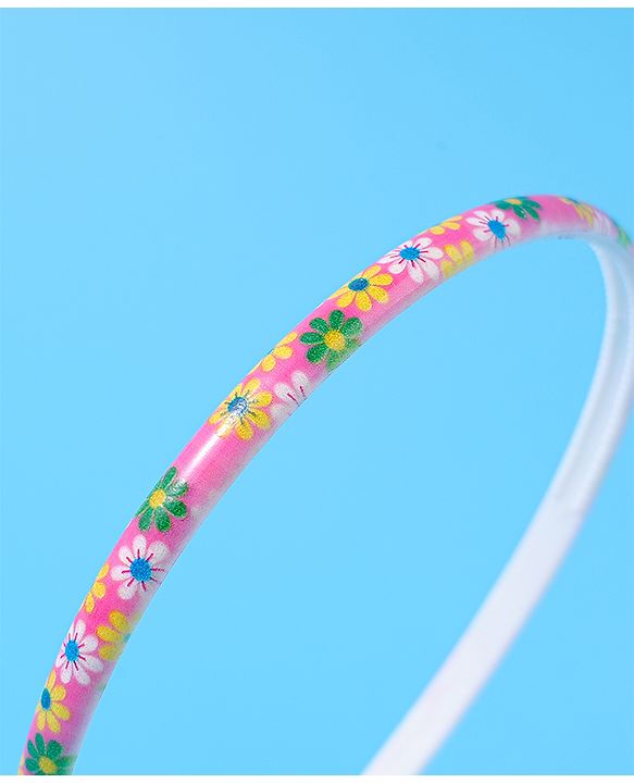 Pine Kids Hair Bands with Pearls & Floral Print Pack Of 5 - White & Pink