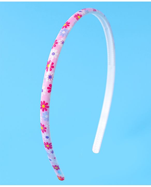 Pine Kids Hair Bands with Pearls & Floral Print Pack Of 5 - White & Pink