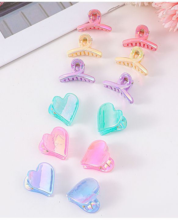 Babyhug Heart Shaped & Regular Hair Clips Pack of 12 - Multicolor