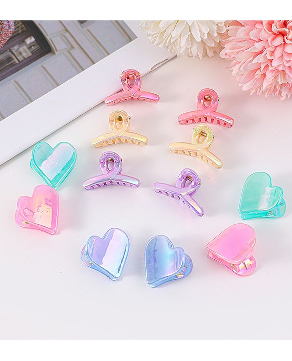 Babyhug Heart Shaped & Regular Hair Clips Pack of 12 - Multicolor