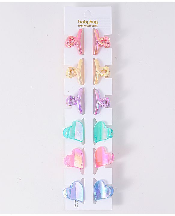 Babyhug Heart Shaped & Regular Hair Clips Pack of 12 - Multicolor