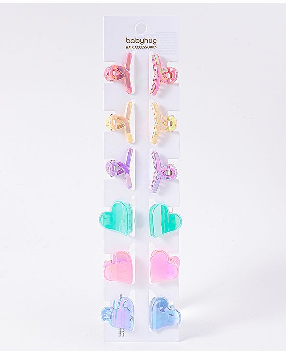 Babyhug Heart Shaped & Regular Hair Clips Pack of 12 - Multicolor