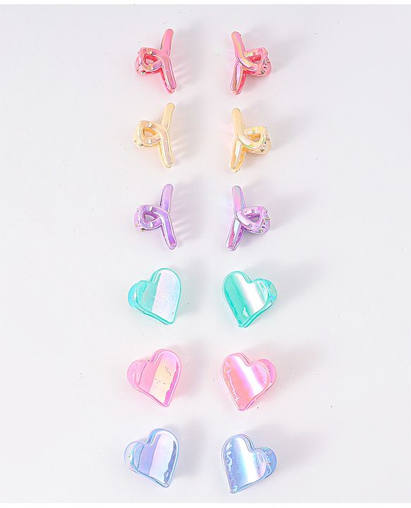 Babyhug Heart Shaped & Regular Hair Clips Pack of 12 - Multicolor