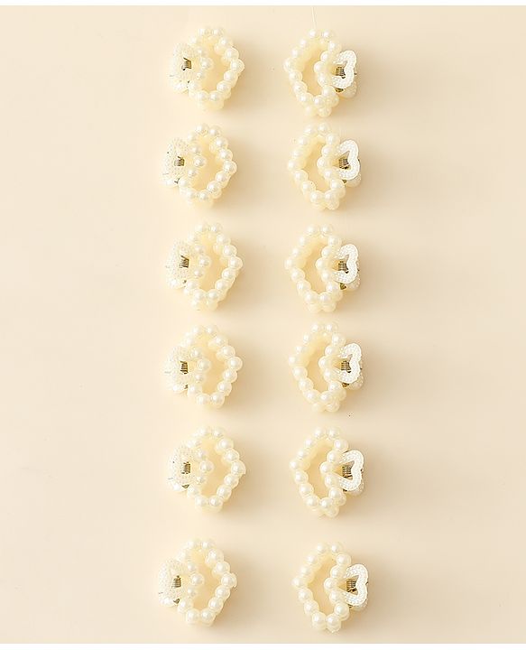 Pine Kids Heart Shaped Hair Clips Pack of 12 - Off White