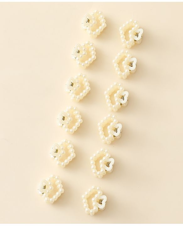 Pine Kids Heart Shaped Hair Clips Pack of 12 - Off White