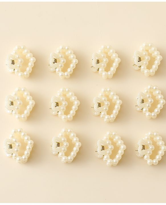 Pine Kids Heart Shaped Hair Clips Pack of 12 - Off White