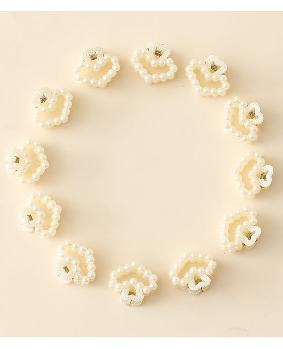 Pine Kids Heart Shaped Hair Clips Pack of 12 - Off White