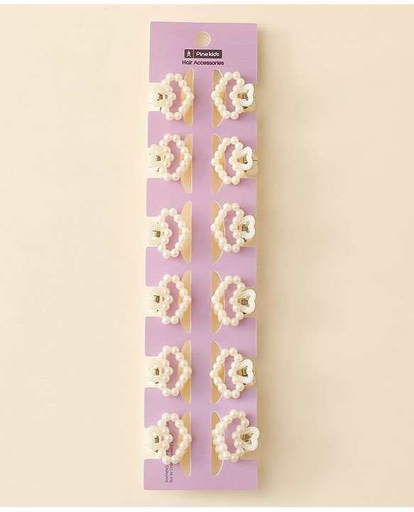 Pine Kids Heart Shaped Hair Clips Pack of 12 - Off White