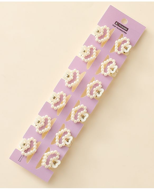 Pine Kids Heart Shaped Hair Clips Pack of 12 - Off White