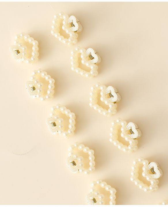 Pine Kids Heart Shaped Hair Clips Pack of 12 - Off White