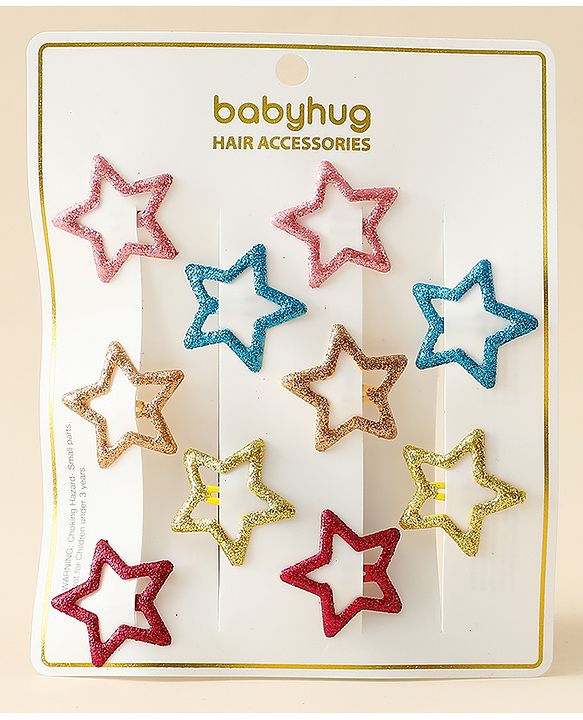 Babyhug Star Shaped Snap Clips Pack of 5 - Multicolor
