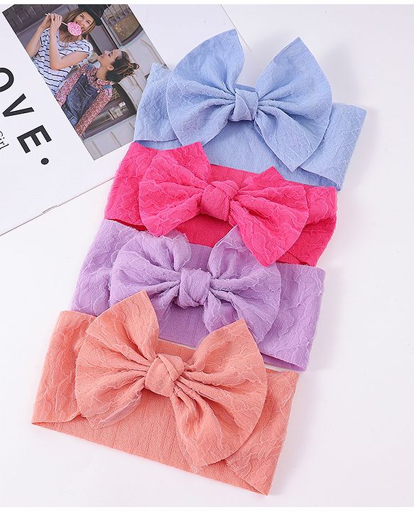 Babyhug Free Size Headbands With Bow Applique Pack Of 4 - Multicolour