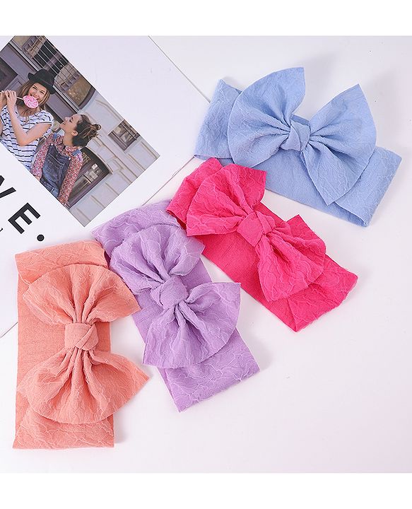 Babyhug Free Size Headbands With Bow Applique Pack Of 4 - Multicolour