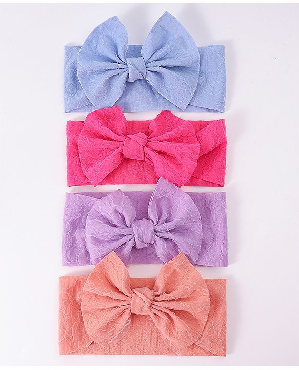 Babyhug Free Size Headbands With Bow Applique Pack Of 4 - Multicolour