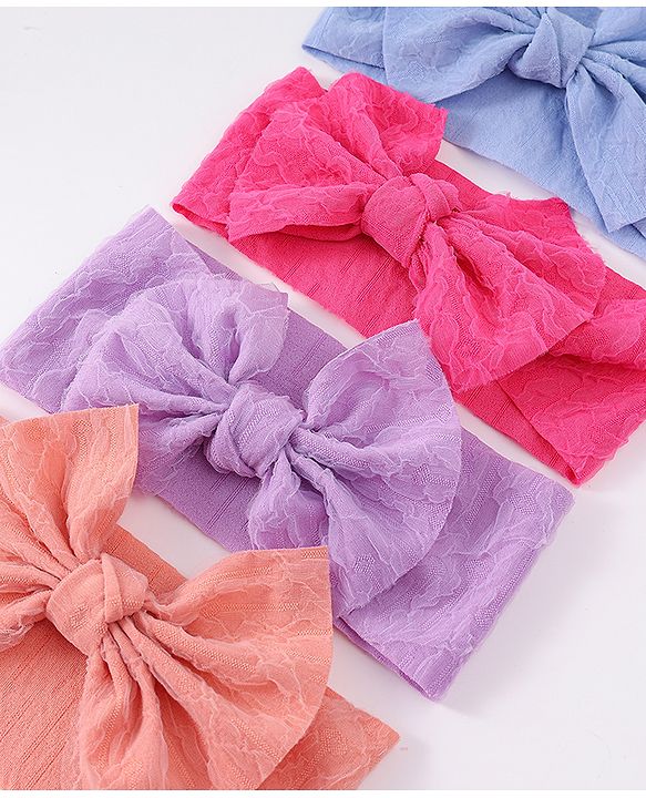 Babyhug Free Size Headbands With Bow Applique Pack Of 4 - Multicolour