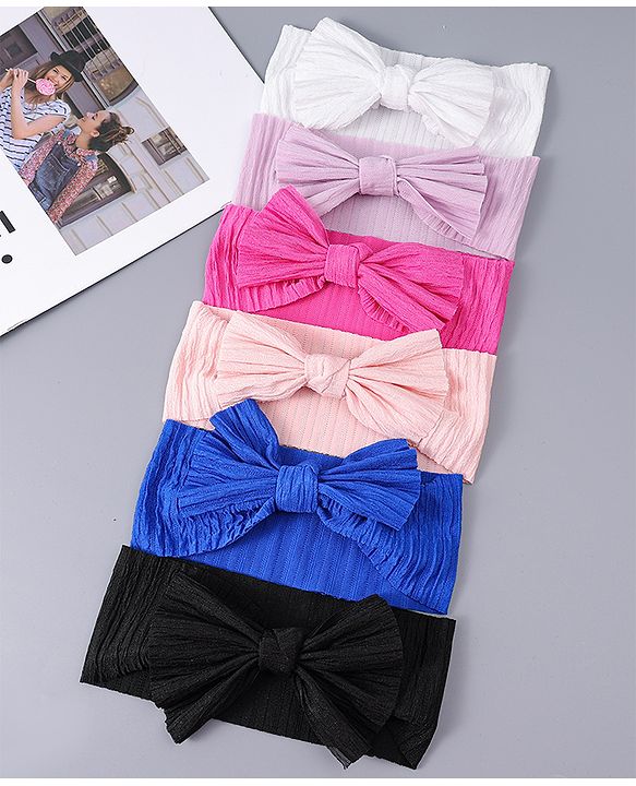 Babyhug Free Size Headbands With Bow Applique Pack Of 6 - Multicolour