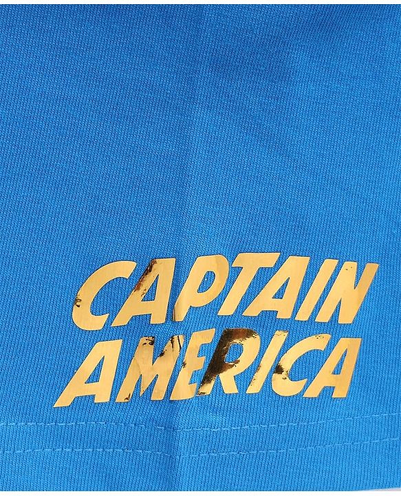 Pine Kids Marvel Terry Knit Half Sleeve Drop Shoulder T-Shirt With Captain America Graphic - Blue
