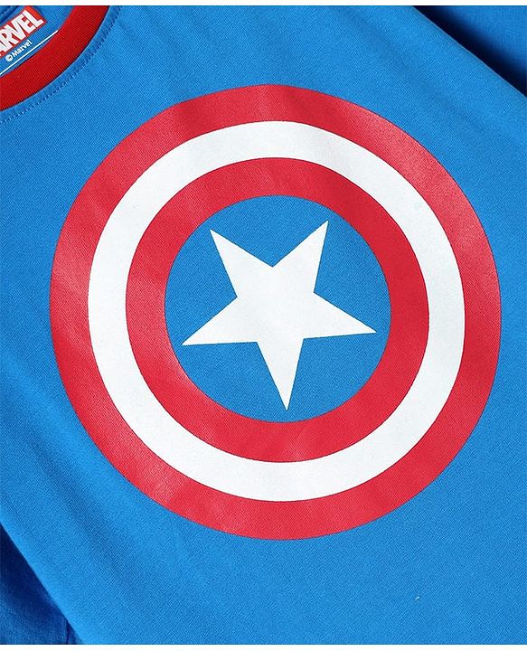Pine Kids Marvel Terry Knit Half Sleeve Drop Shoulder T-Shirt With Captain America Graphic - Blue