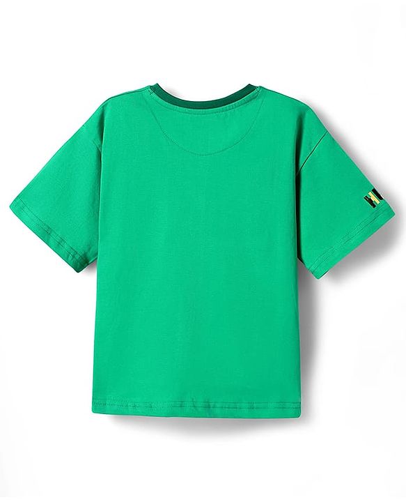 Pine Kids Marvel Terry Knit Half Sleeve Drop Shoulder T-Shirt With Hulk Graphic & Gold Foil Detailing - Green