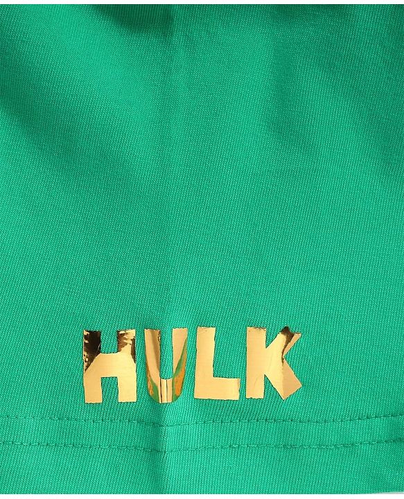 Pine Kids Marvel Terry Knit Half Sleeve Drop Shoulder T-Shirt With Hulk Graphic & Gold Foil Detailing - Green