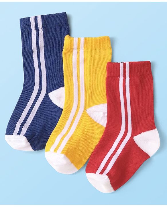 Cute Walk By Babyhug Knit Ankle Length Anti-Bacterial Color Block Socks with Pack of 3 - Red Yellow & Navy Blue