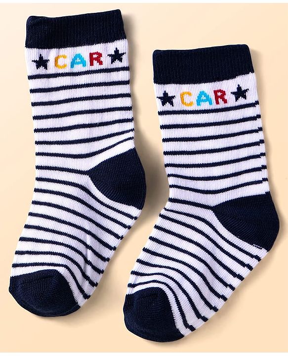 Cute Walk By Babyhug Anti-Bacterial Ankle Length Socks with Stripes & Vehicle Design Pack of 5 - Black & White