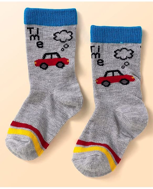 Cute Walk By Babyhug Anti-Bacterial Ankle Length Socks with Stripes & Vehicle Design Pack of 5 - Black & White