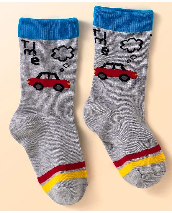 Cute Walk By Babyhug Anti-Bacterial Ankle Length Socks with Stripes & Vehicle Design Pack of 5 - Black & White