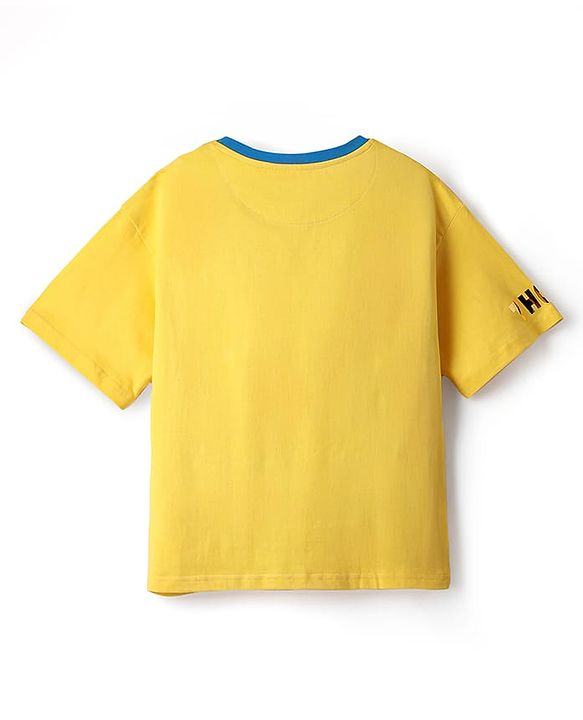 Pine Kids Marvel  Terry Knit Half Drop Shoulder Sleeves T-Shirt with Thor Graphic Gold Foil Detailing - Yellow