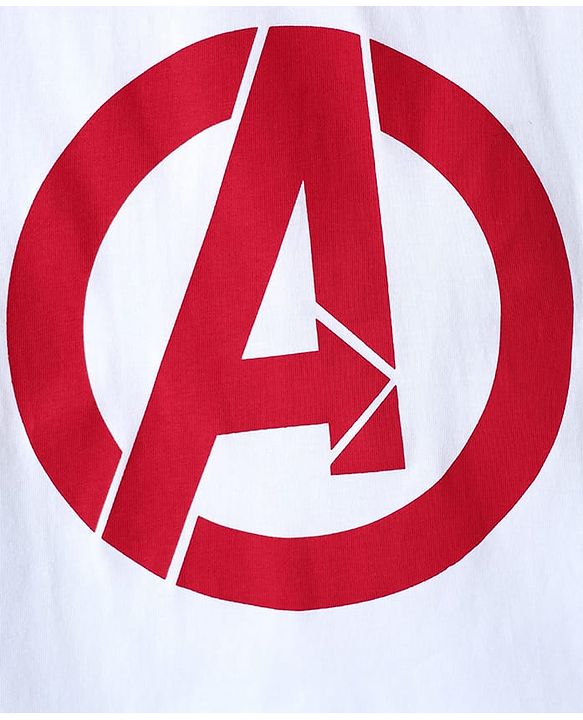 Pine Kids Marvel Light Terry Knit Half Drop Shoulder Sleeves Oversized T-Shirt with Avengers Graphics & Gold Foil Detailing - White