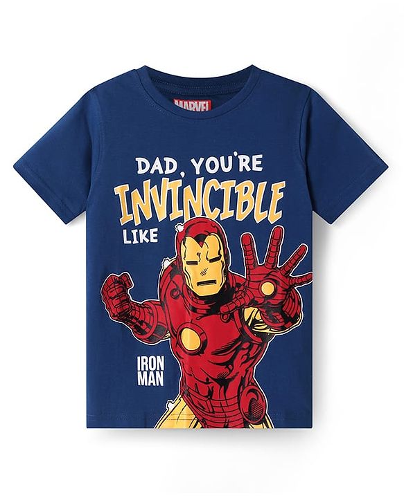 Pine Kids Marvel Single Jersey Knit Half Sleeves Iron Man Graphic T-Shirt - Blue