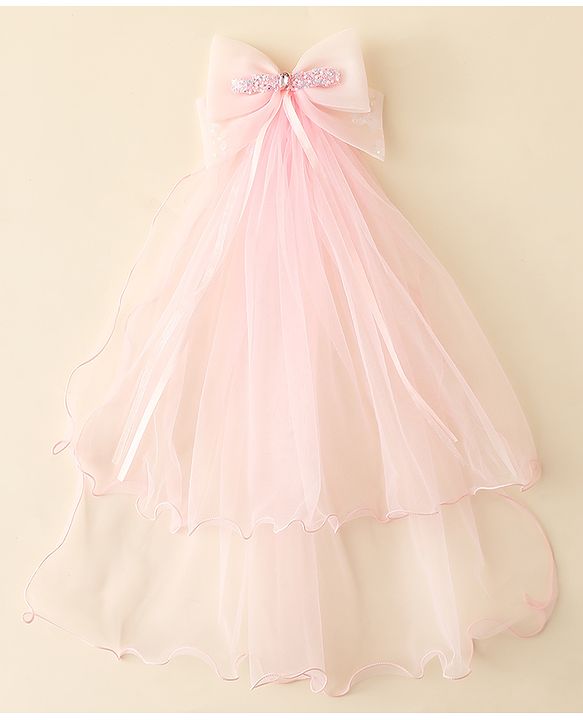 Babyhug Hair Clip with Bow Applique & Veil - Pink