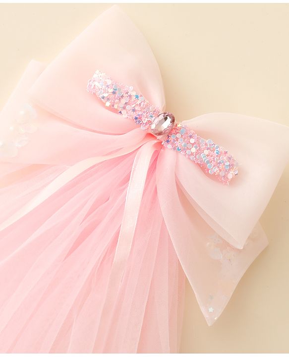 Babyhug Hair Clip with Bow Applique & Veil - Pink