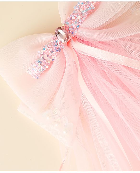 Babyhug Hair Clip with Bow Applique & Veil - Pink