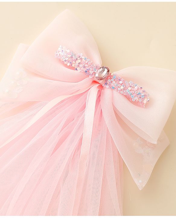 Babyhug Hair Clip with Bow Applique & Veil - Pink