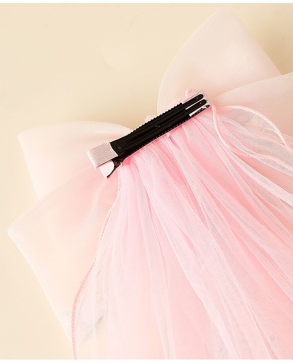 Babyhug Hair Clip with Bow Applique & Veil - Pink