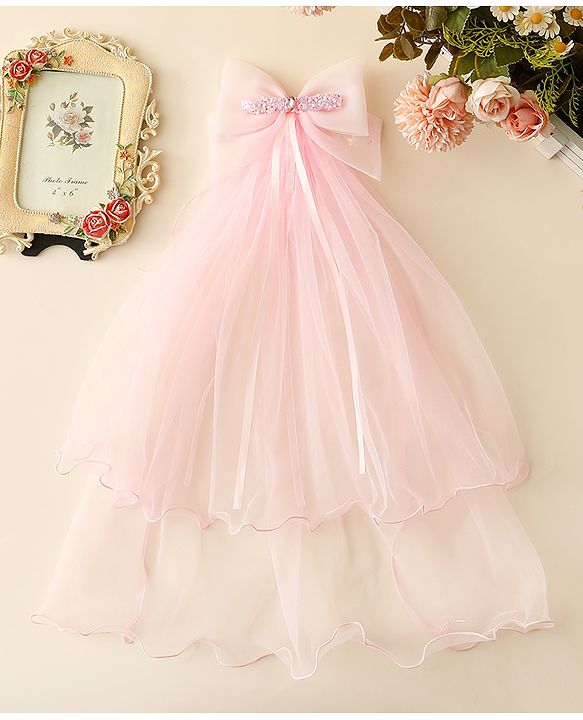 Babyhug Hair Clip with Bow Applique & Veil - Pink