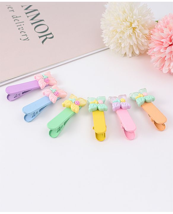 Babyhug Hair Clips with Floral Applique Free Size Pack Of 6 - Multicolor